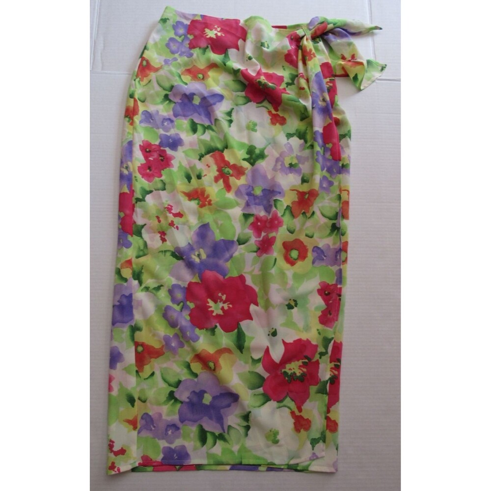 Vintage Patricia Jones Size Zip Green Floral Print Faux Wrap Skirt Size 4 - Picture 4 of 5